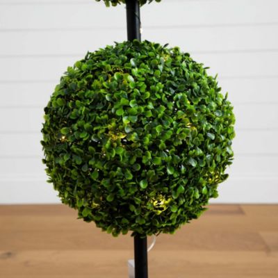 3ft. UV Resistant Artificial Double Ball Boxwood Topiary with LED Lights in Decorative Planter (Indoor/Outdoor)