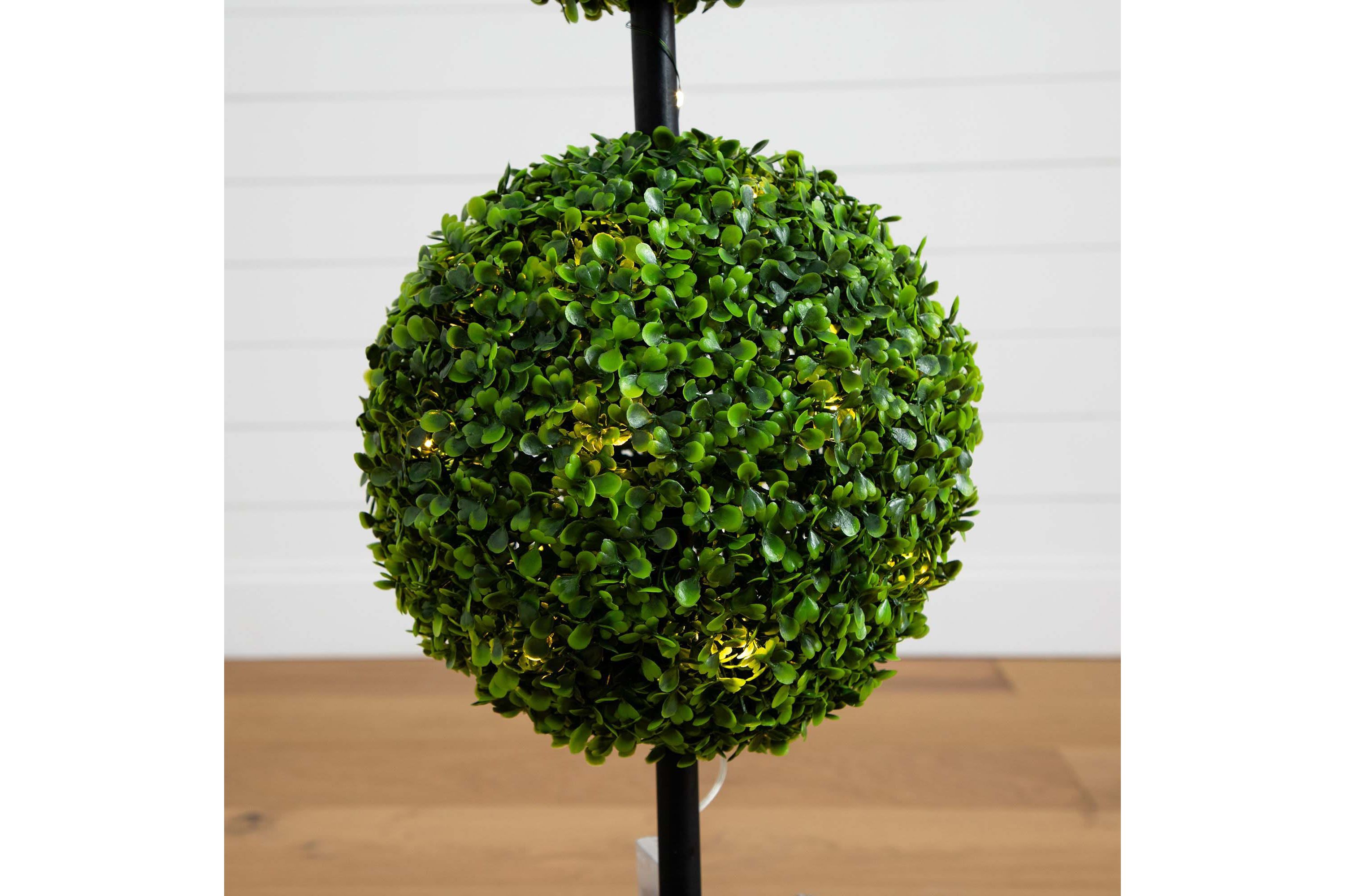 3ft. UV Resistant Artificial Double Ball Boxwood Topiary with LED Lights in Decorative Planter (Indoor/Outdoor)