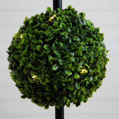 45in. UV Resistant Artificial Triple Ball Boxwood Topiary with LED Lights in Decorative Planter (Indoor/Outdoor)