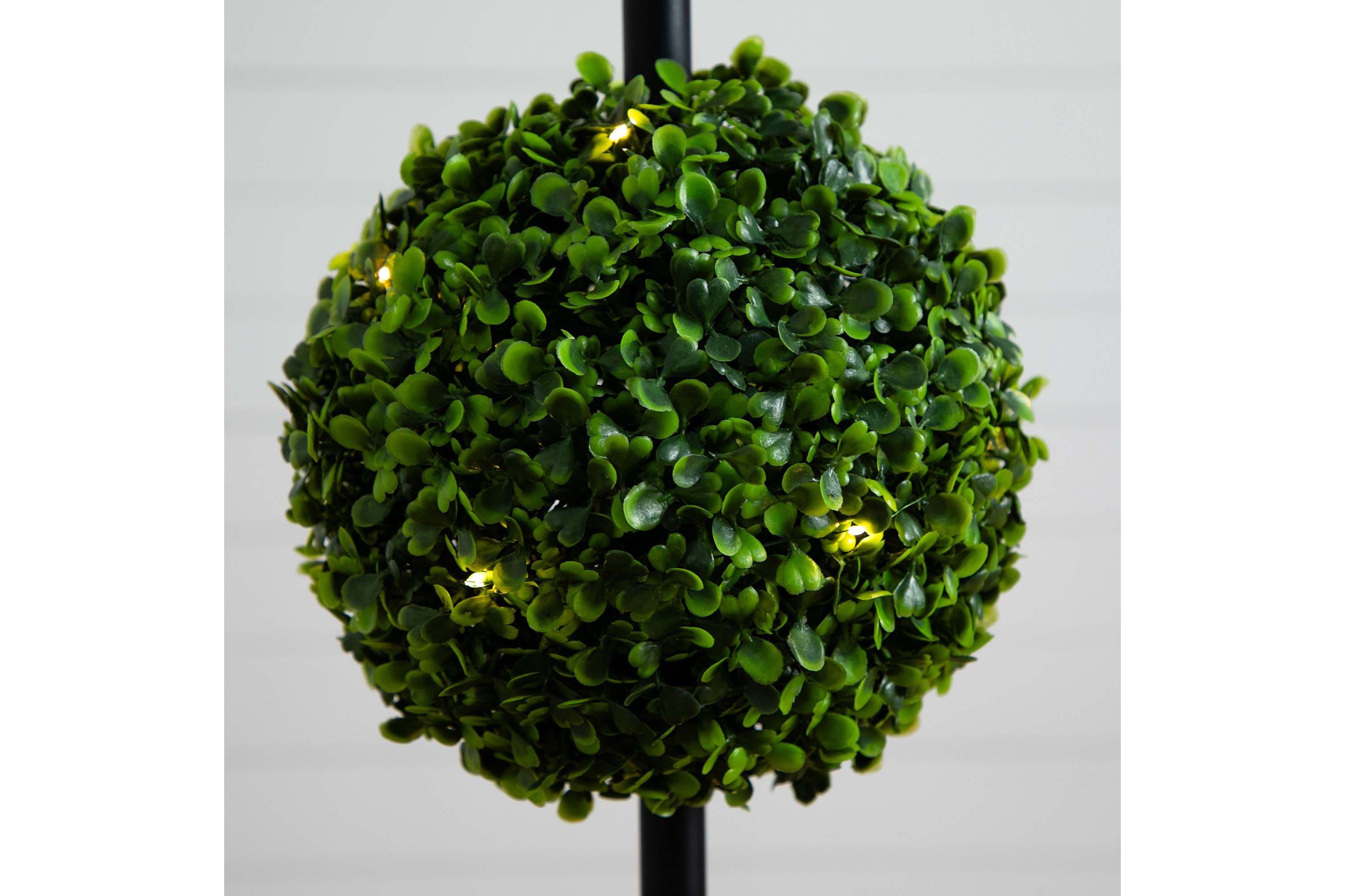 45in. UV Resistant Artificial Triple Ball Boxwood Topiary with LED Lights in Decorative Planter (Indoor/Outdoor)