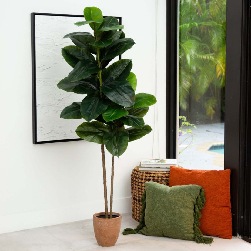 6ft. Artificial Rubber Tree in Decorative Planter with Real Touch Leaves