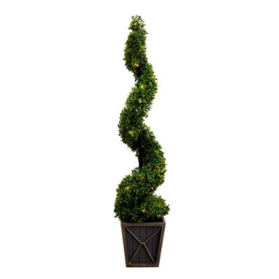 45in. UV Resistant Artificial Boxwood Spiral Topiary Tree with LED Lights in Decorative Planter (Indoor/Outdoor)