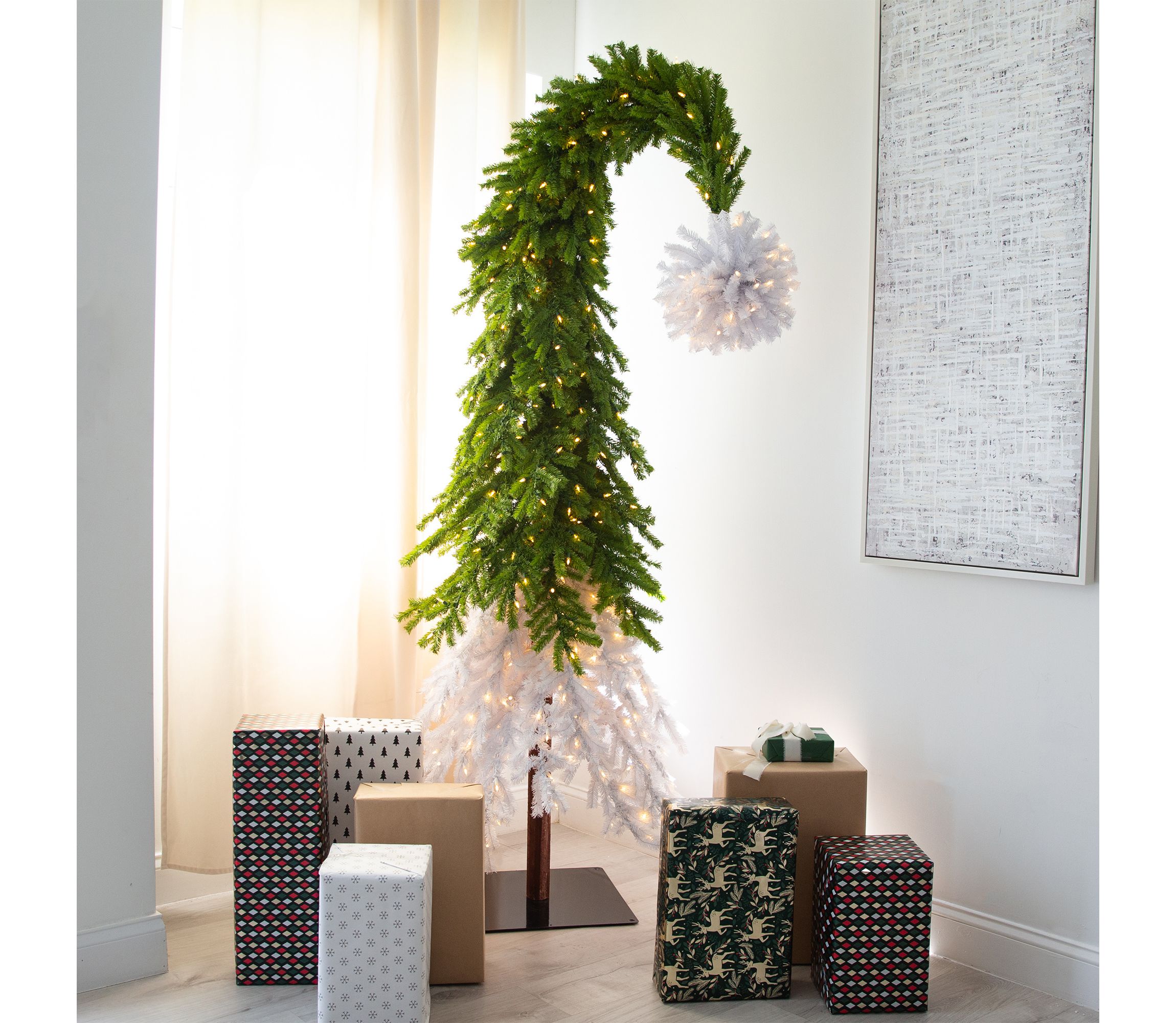 7ft. Holiday Green & White Santa’s Hat Christmas Tree with 500 LED lights and 1275 Bendable Branches