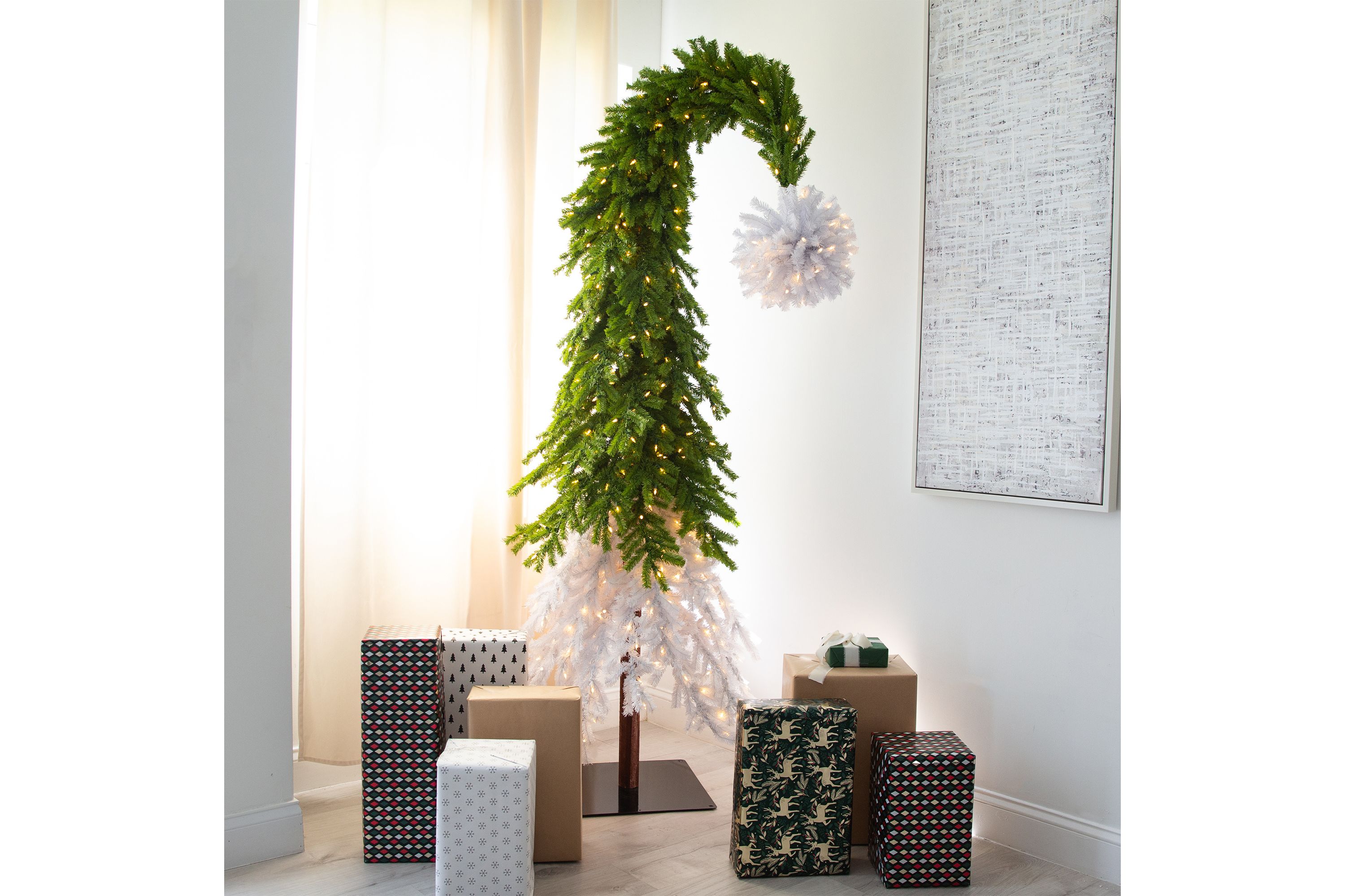 9ft. Holiday Green & White Santa’s Hat Christmas Tree with 600 LED Lights and 1992 Bendable Branches