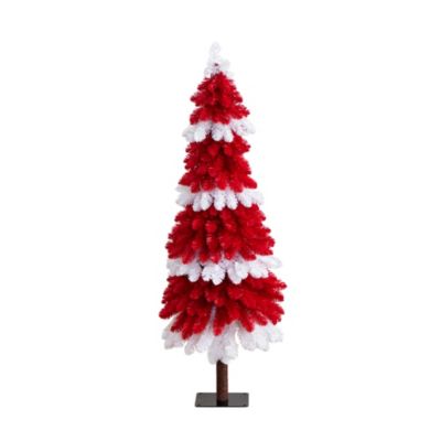 Nearly Natural 5ft. Pre-Lit Artificial Peppermint Christmas Tree with 150 Microdot LED Lights, Red, 5 Foot