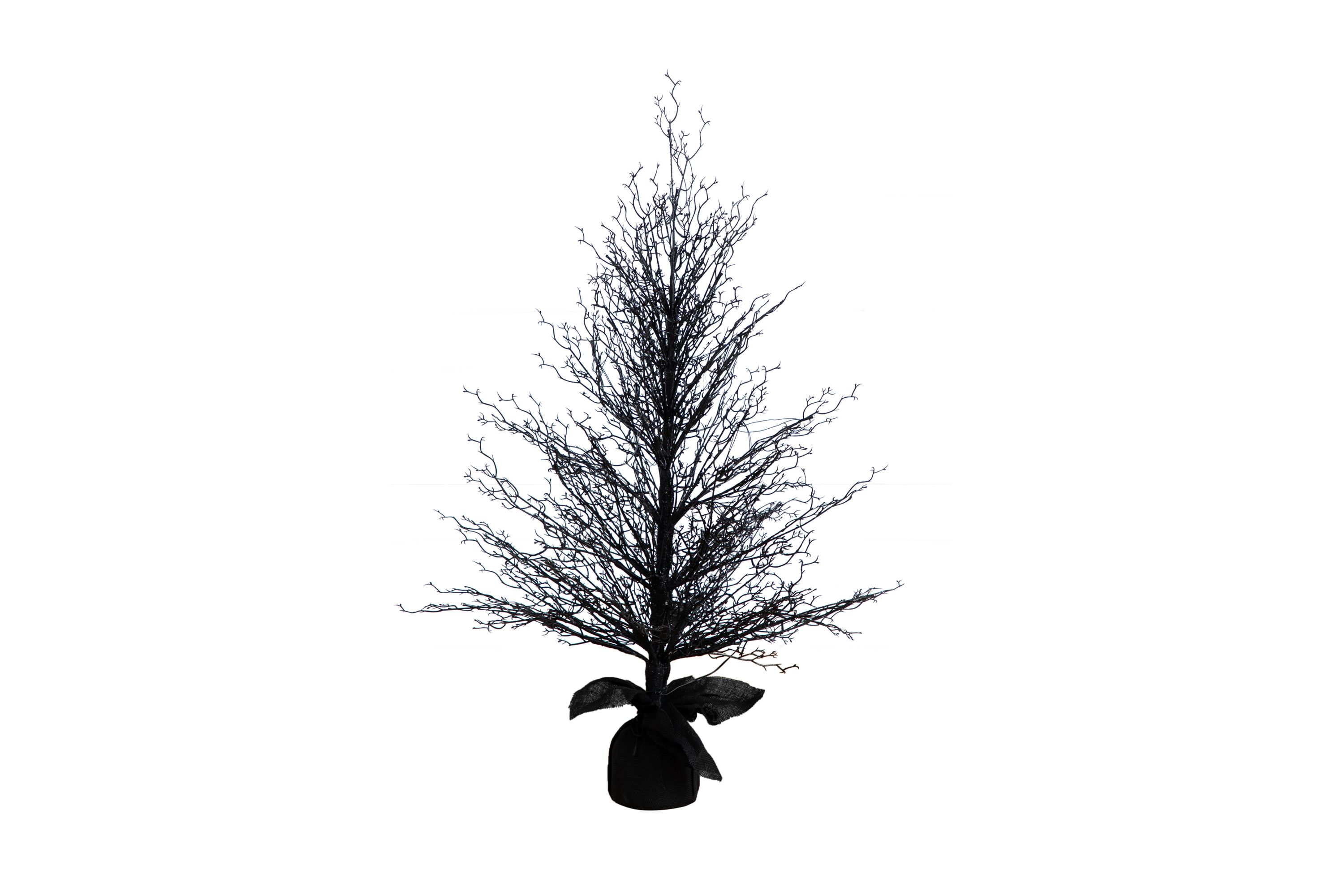 4ft. Pre-Lit Halloween Black Twig Artificial Fall Tree in Burlap Planter with 63 Warm White LED Lights