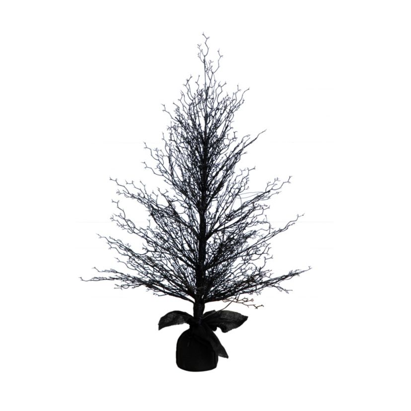 4ft. Pre-Lit Halloween Black Twig Artificial Fall Tree in Burlap Planter with 63 Warm White LED Lights