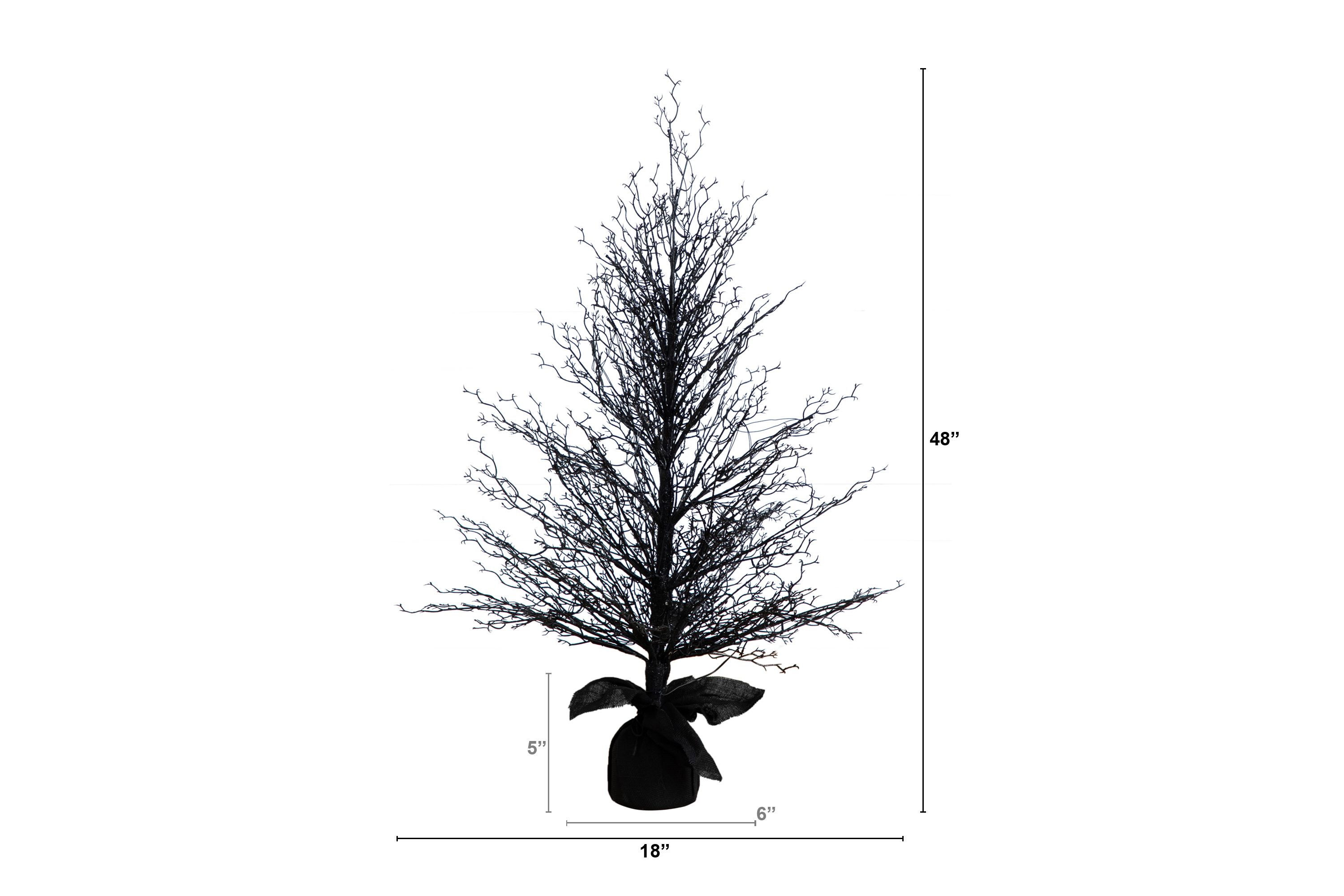 4ft. Pre-Lit Halloween Black Twig Artificial Fall Tree in Burlap Planter with 63 Warm White LED Lights