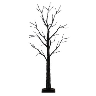 Nearly Natural 4ft. Pre-Lit Halloween Black Twig Artificial Fall Tree with 240 Orange and Purple LED Lights