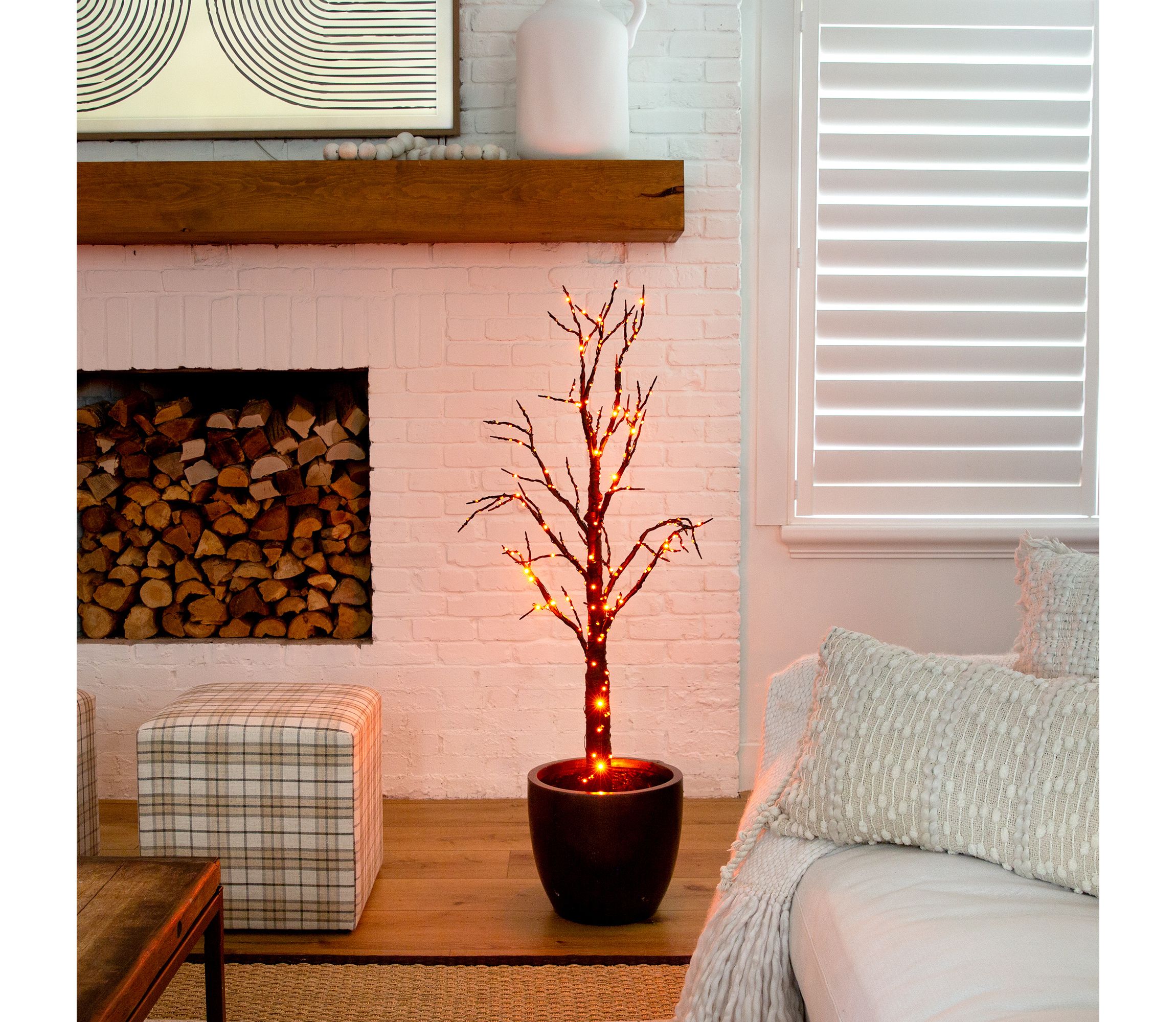 4ft. Pre-Lit Halloween Black Twig Artificial Fall Tree with 240 Orange and Purple LED Lights