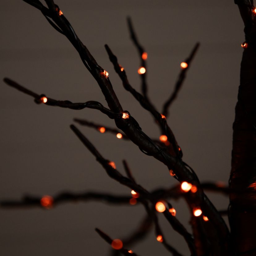 4ft. Pre-Lit Halloween Black Twig Artificial Fall Tree with 240 Orange and Purple LED Lights