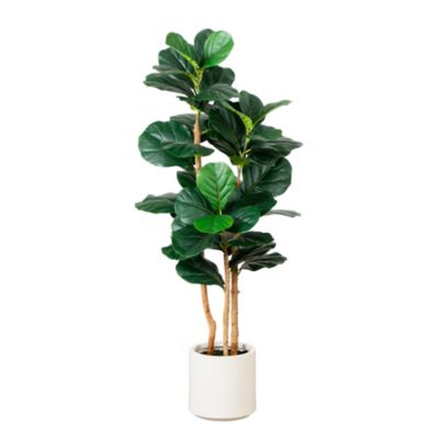Nearly Natural 4ft. Artificial Fiddle Leaf Tree in Decorative White Planter, Green