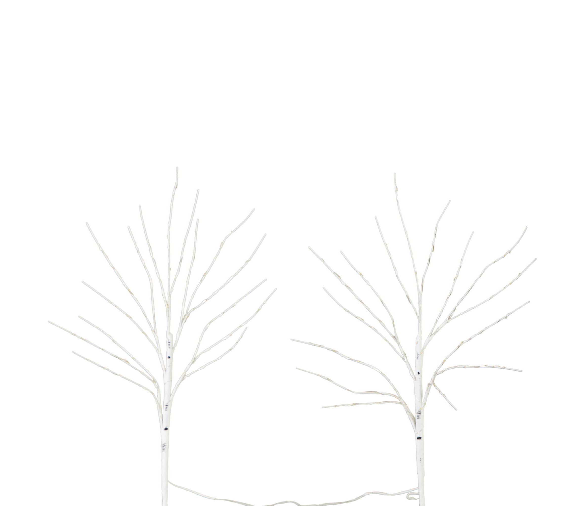 24in. Pre-Lit Artificial White Birch Branches with 80 Warm White LED Lights - Set of 2