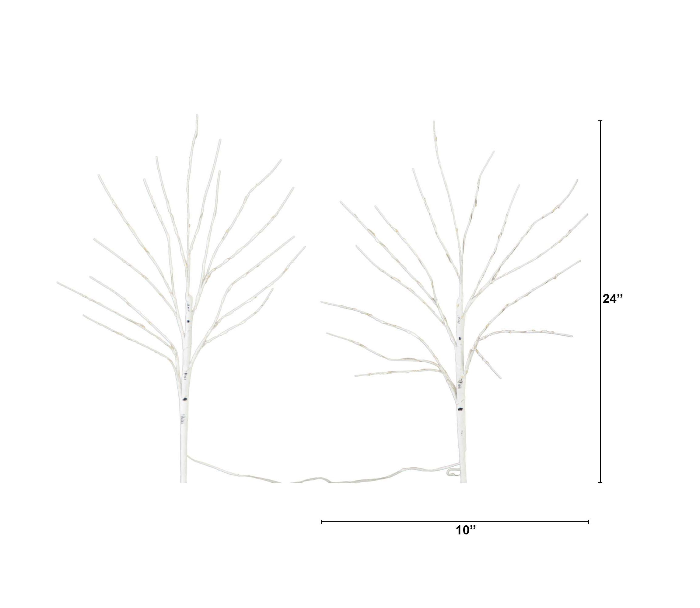 24in. Pre-Lit Artificial White Birch Branches with 80 Warm White LED Lights - Set of 2