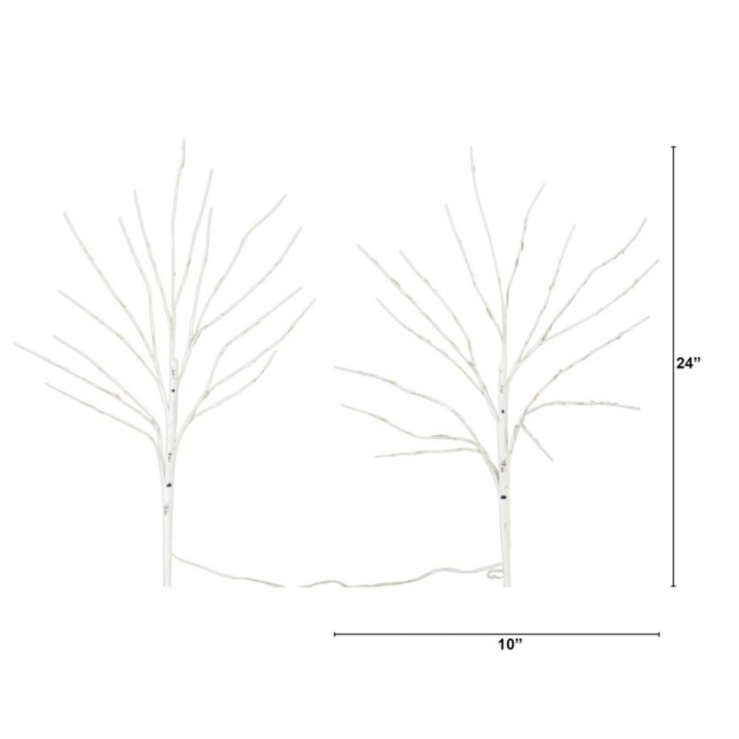 24in. Pre-Lit Artificial White Birch Branches with 80 Warm White LED Lights - Set of 2