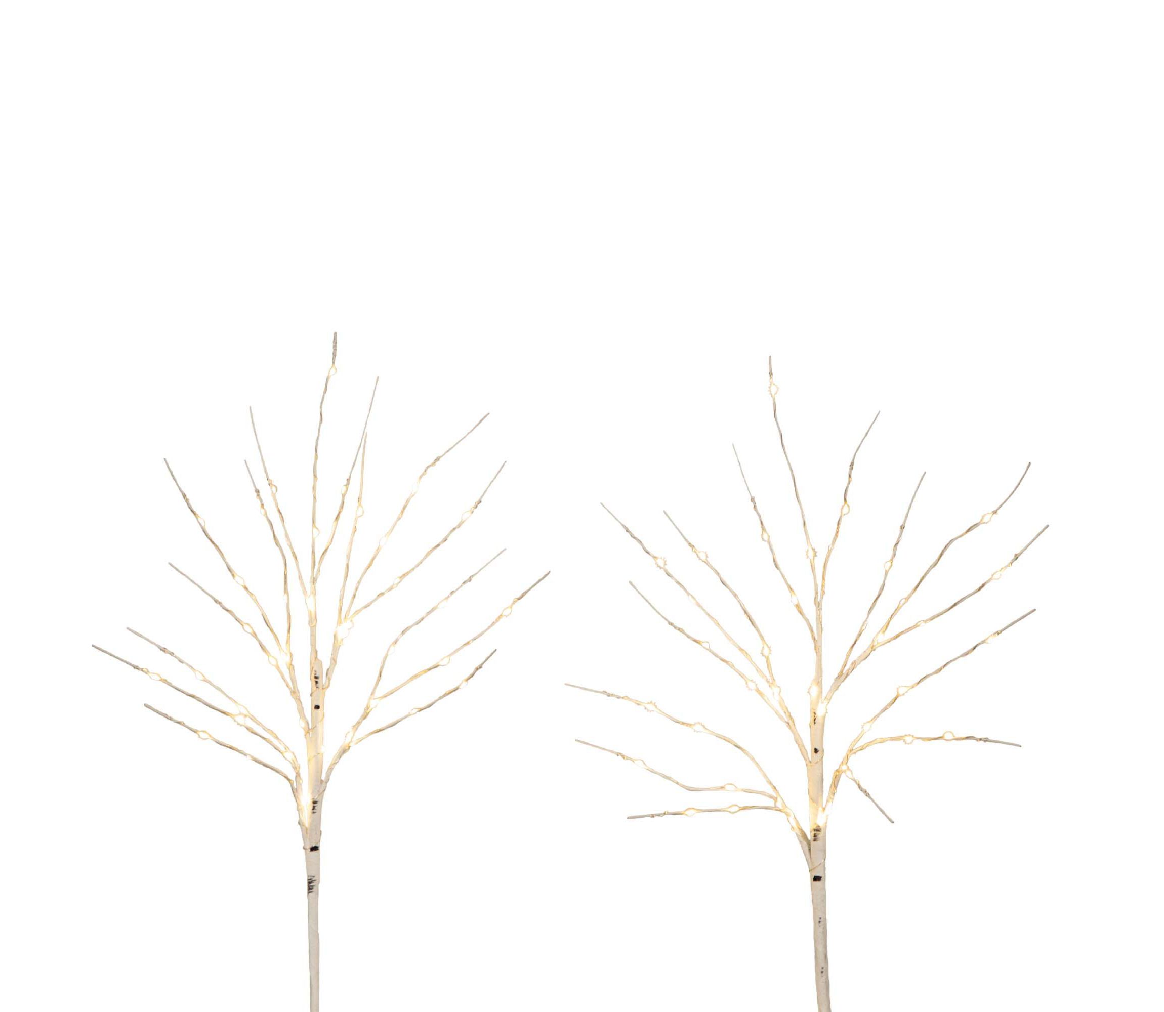 24in. Pre-Lit Artificial White Birch Branches with 80 Warm White LED Lights - Set of 2