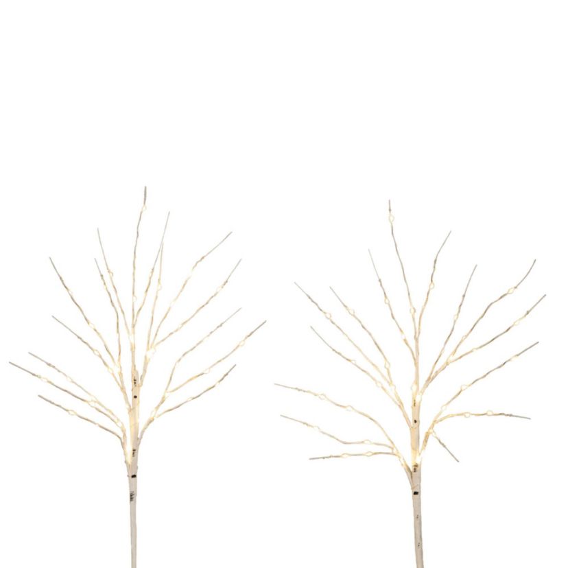 24in. Pre-Lit Artificial White Birch Branches with 80 Warm White LED Lights - Set of 2