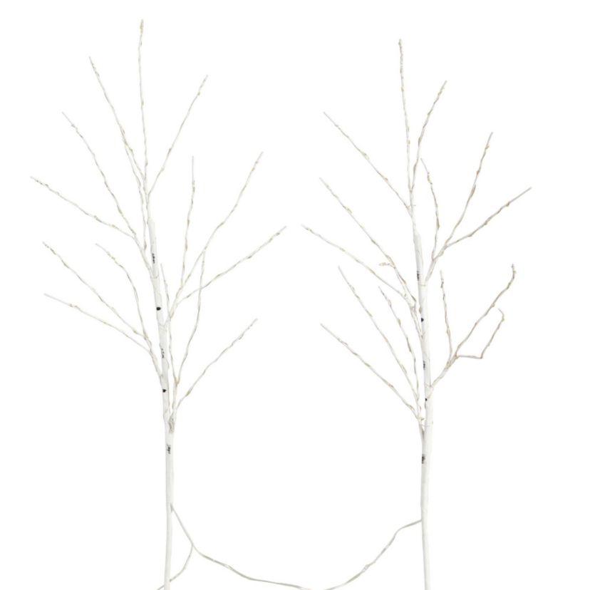 36in. Pre-Lit Artificial White Birch Branches with 150 Warm White LED Lights - Set of 2