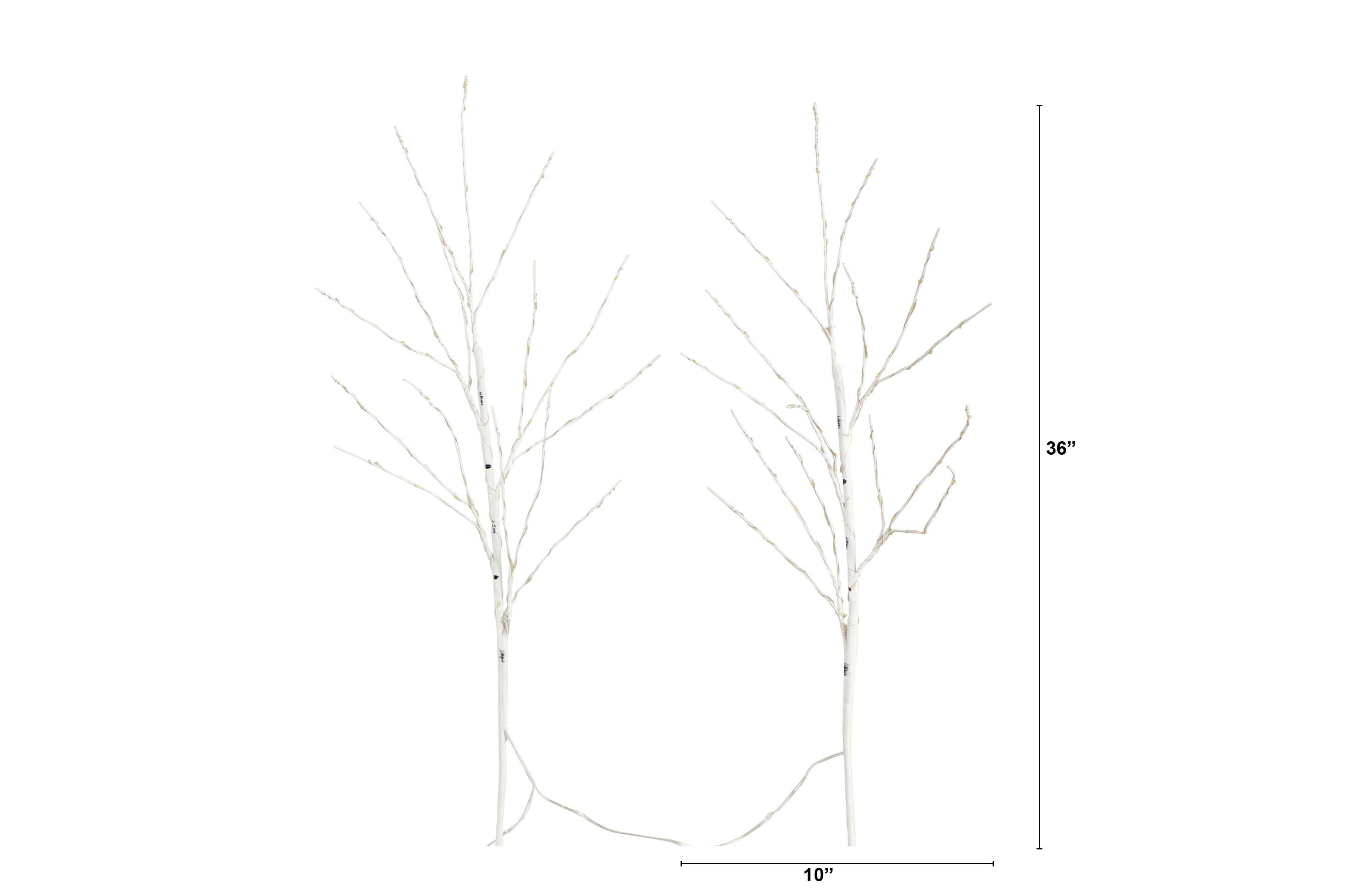 36in. Pre-Lit Artificial White Birch Branches with 150 Warm White LED Lights - Set of 2