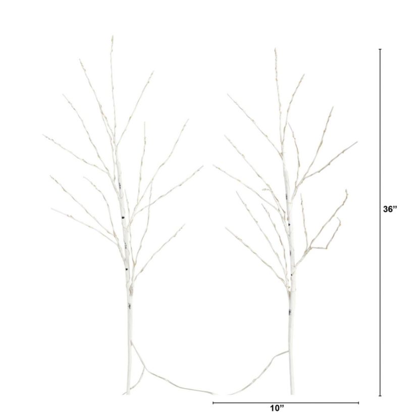 36in. Pre-Lit Artificial White Birch Branches with 150 Warm White LED Lights - Set of 2