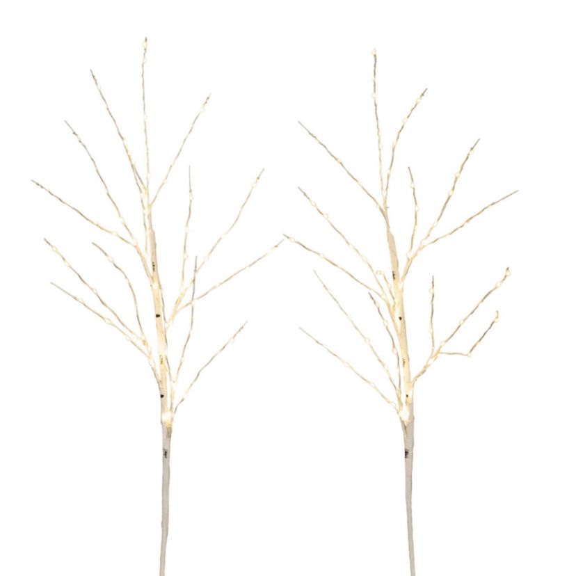 36in. Pre-Lit Artificial White Birch Branches with 150 Warm White LED Lights - Set of 2