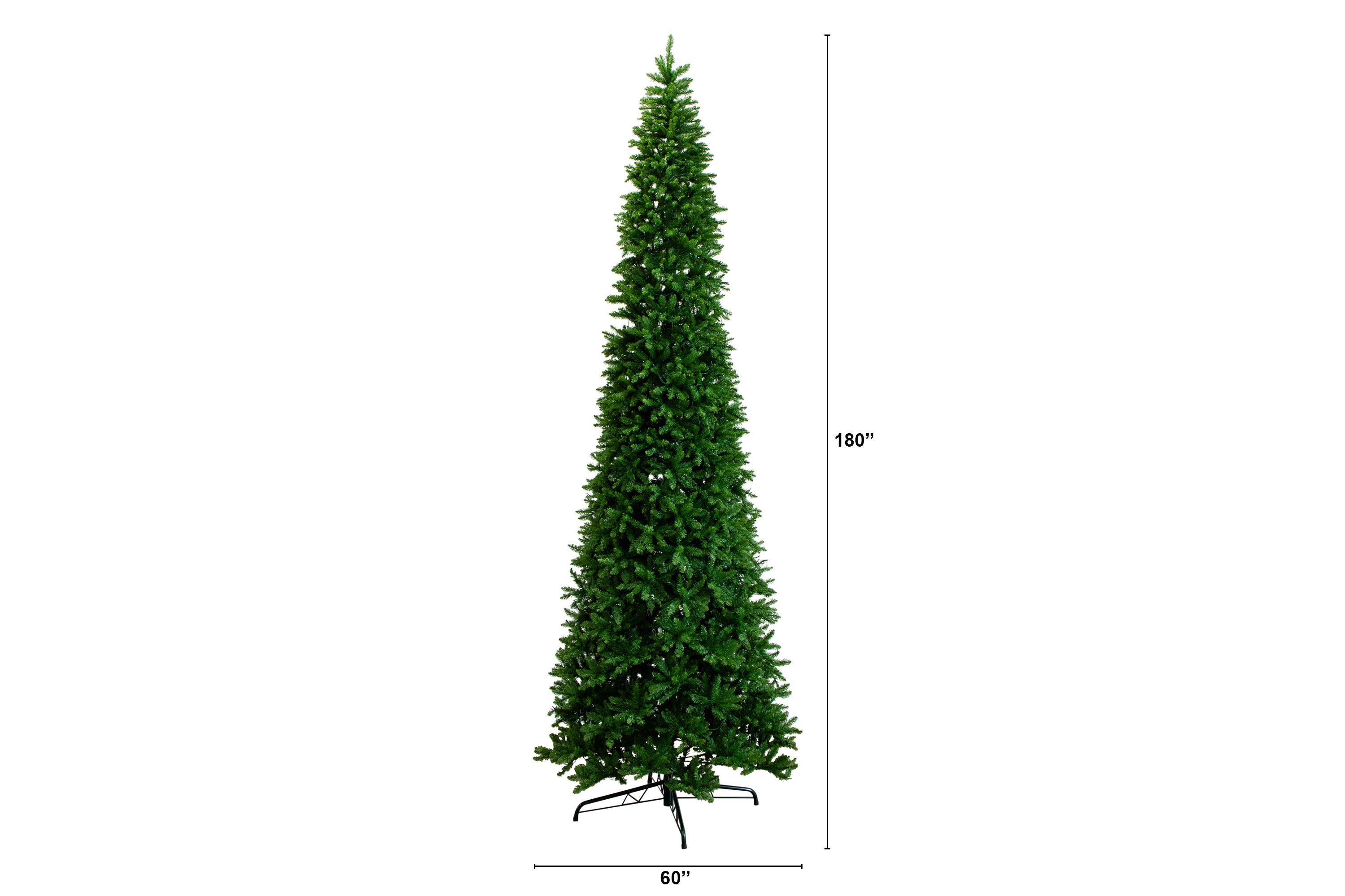 15ft. Artificial Slim Green Mountain Pine Christmas Tree with 1900 Warm White LED Lights and 5460 Branches