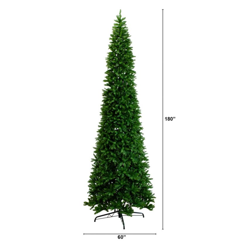 15ft. Artificial Slim Green Mountain Pine Christmas Tree with 1900 Warm White LED Lights and 5460 Branches