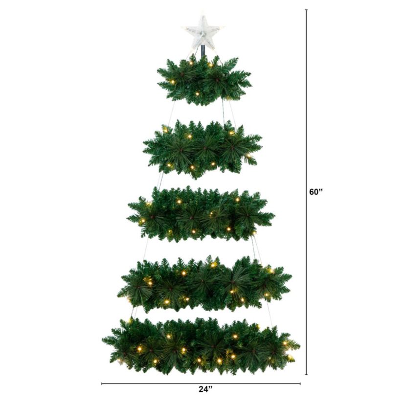 5ft. Artificial Wall Hanging Christmas Tree with 50 Warm White LED Lights