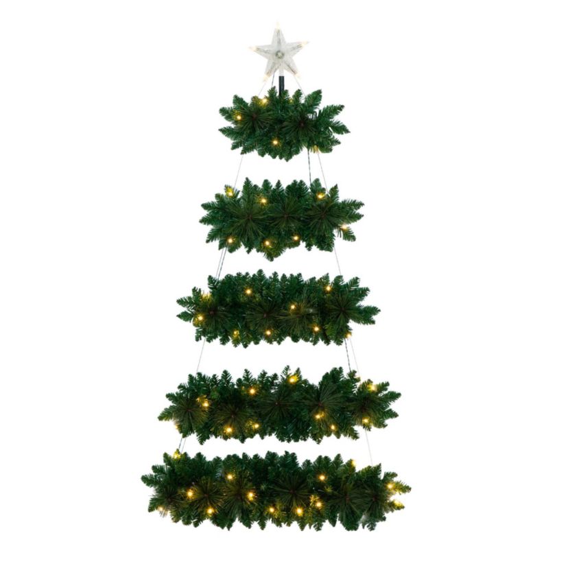 5ft. Artificial Wall Hanging Christmas Tree with 50 Warm White LED Lights
