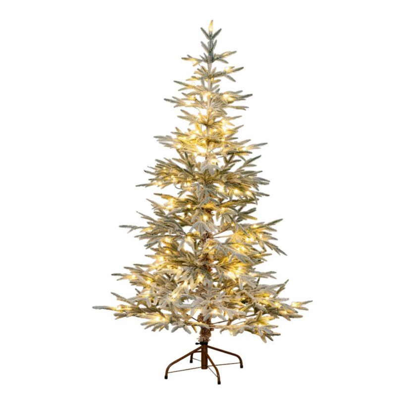 6ft. Pre-Lit Artificial Flocked Woodland Fir Christmas Tree with 150 Warm White LED Lights