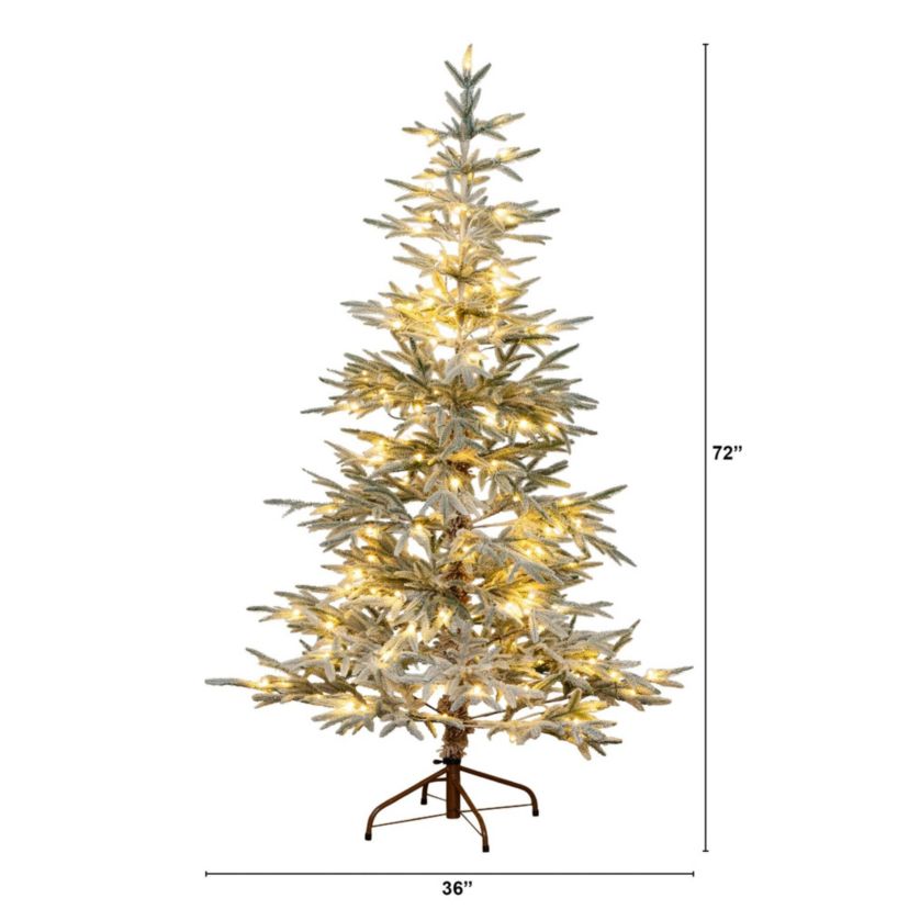 6ft. Pre-Lit Artificial Flocked Woodland Fir Christmas Tree with 150 Warm White LED Lights