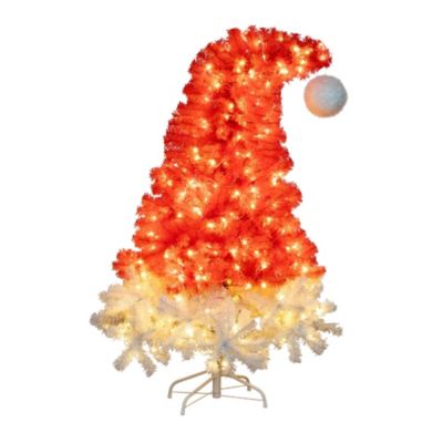 Nearly Natural 5ft. Pre-Lit Artificial Holiday Red Santaâs Hat Christmas Tree with 300 LED Lights and 720 Tips, 5 Foot