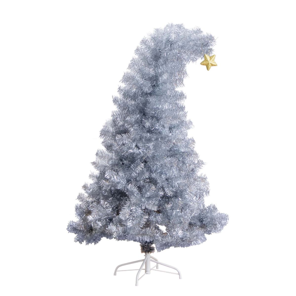 5ft. Artificial Silver Tinsel Holiday Santas Hat Christmas Tree with Star Topper