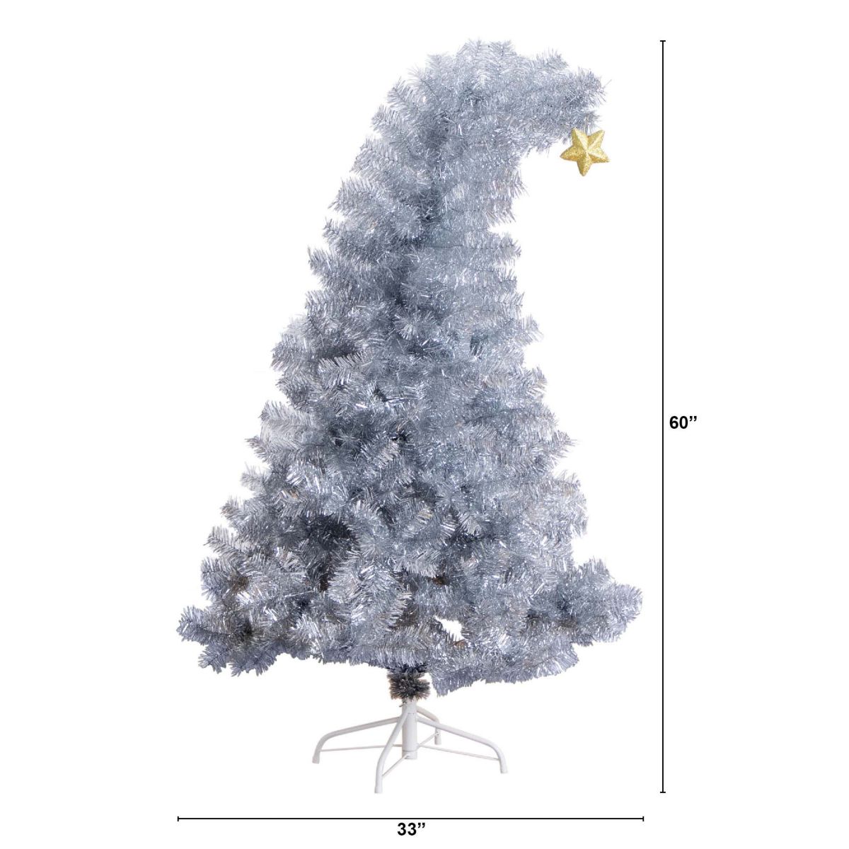 5ft. Artificial Silver Tinsel Holiday Santas Hat Christmas Tree with Star Topper