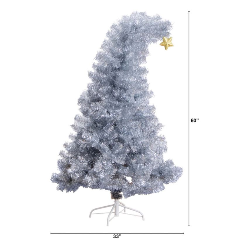 5ft. Artificial Silver Tinsel Holiday Santas Hat Christmas Tree with Star Topper