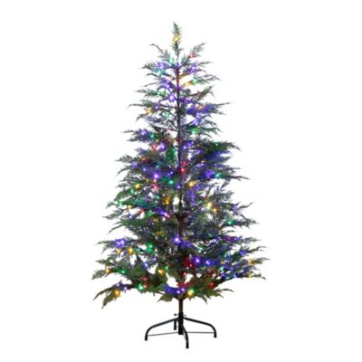 Nearly Natural 5ft. Pre-Lit Artificial Park City Pine Christmas Tree with 200 Multicolored LED Dewdrop Lights, Green, 5 Foot