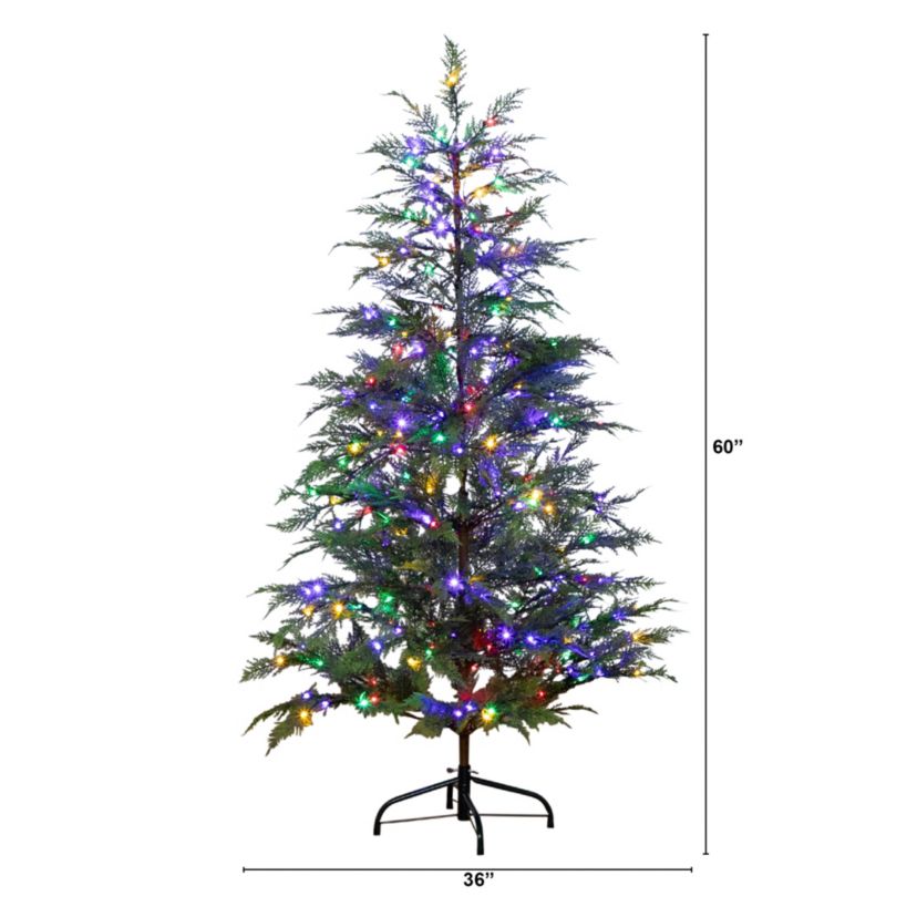 5ft. Pre-Lit Artificial Park City Pine Christmas Tree with 200 Multicolored LED Dewdrop Lights