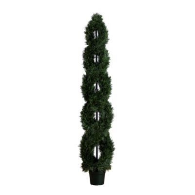 Nearly Natural 7ft. Double Pond Cypress Spiral Topiary UV Resistant (Indoor/Outdoor), Green