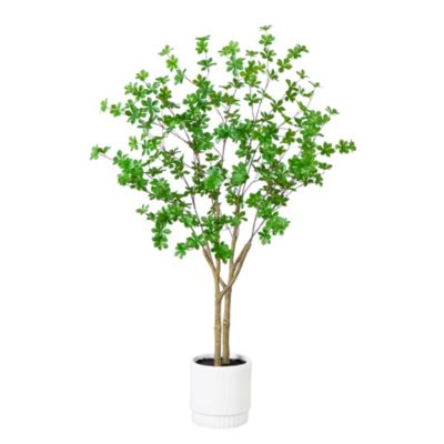 Nearly Natural 5ft. Artificial Enkianthus Tree in White Decorative Planter, Green