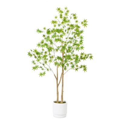 Nearly Natural 6ft. Artificial Maple Tree with White Planter, Green