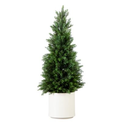Nearly Natural 3ft. UV Resistant Artificial Cedar Tree in Decorative White Planter (Indoor/Outdoor), Green