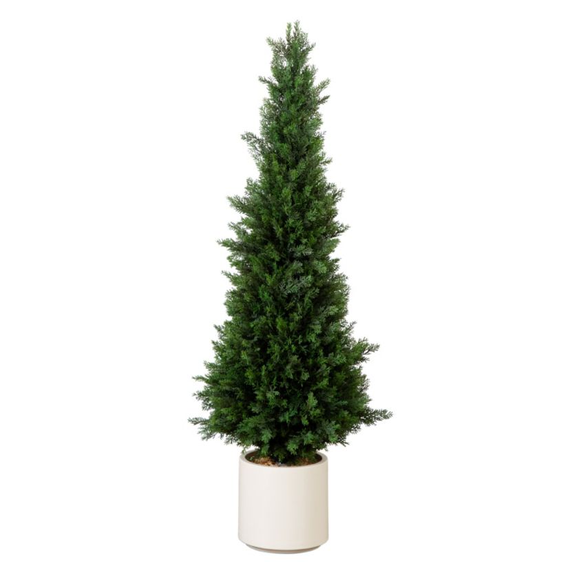 4ft. UV Resistant Artificial Cedar Tree in Decorative White Planter (Indoor/Outdoor)