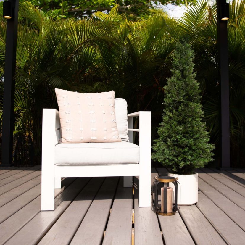 4ft. UV Resistant Artificial Cedar Tree in Decorative White Planter (Indoor/Outdoor)