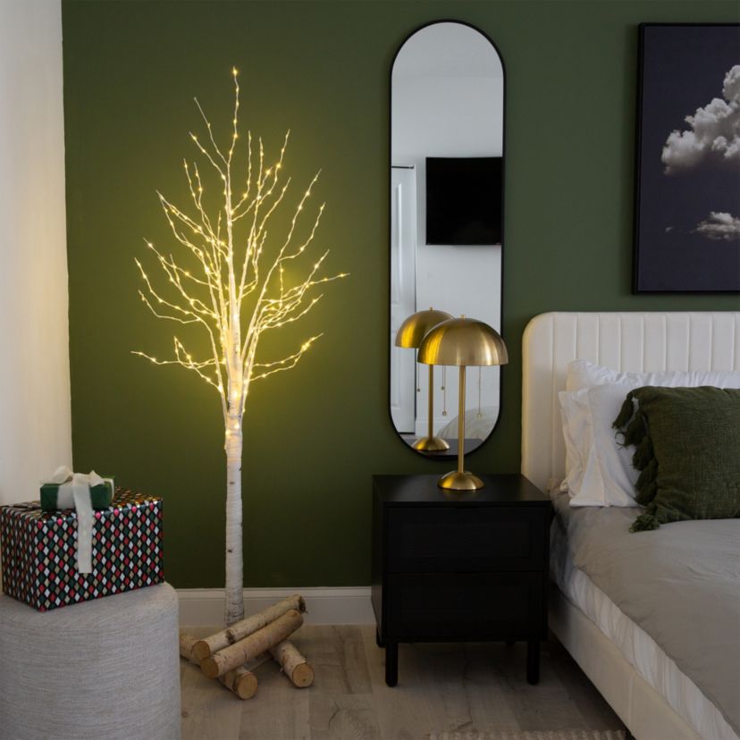 6ft. Pre-Lit Artificial White Birch Tree with 300 Warm White LED Lights