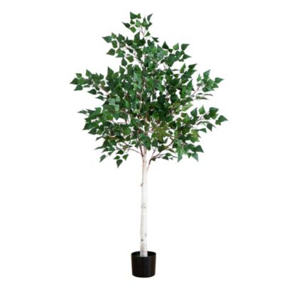 Nearly Natural 5ft. Lighted Artificial Birch Tree with 180 Warm White LED Lights, Green