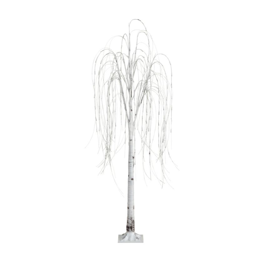 6ft. Pre-Lit Artificial White Weeping Willow Tree with 160 Warm White LED Lights