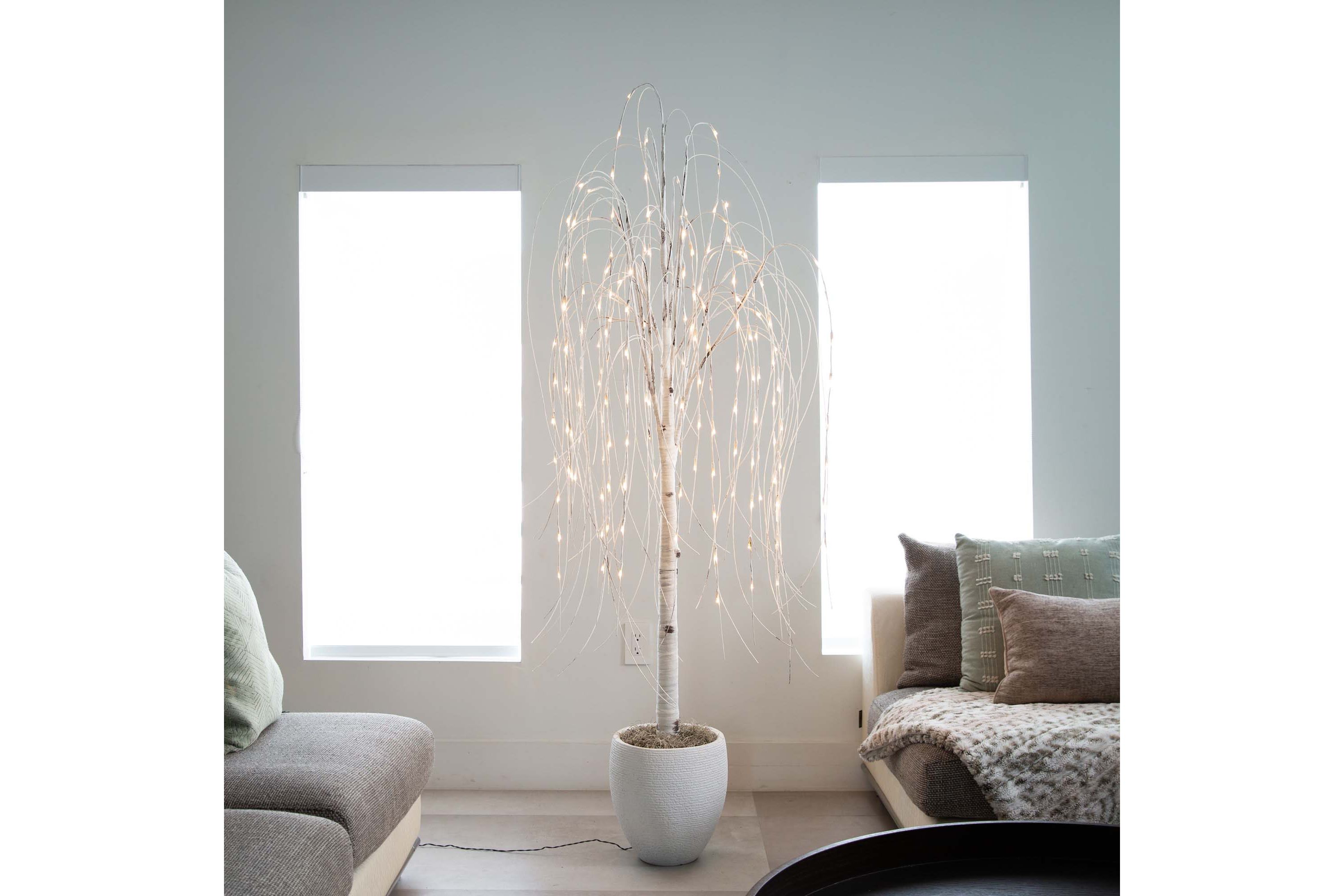 6ft. Pre-Lit Artificial White Weeping Willow Tree with 160 Warm White LED Lights