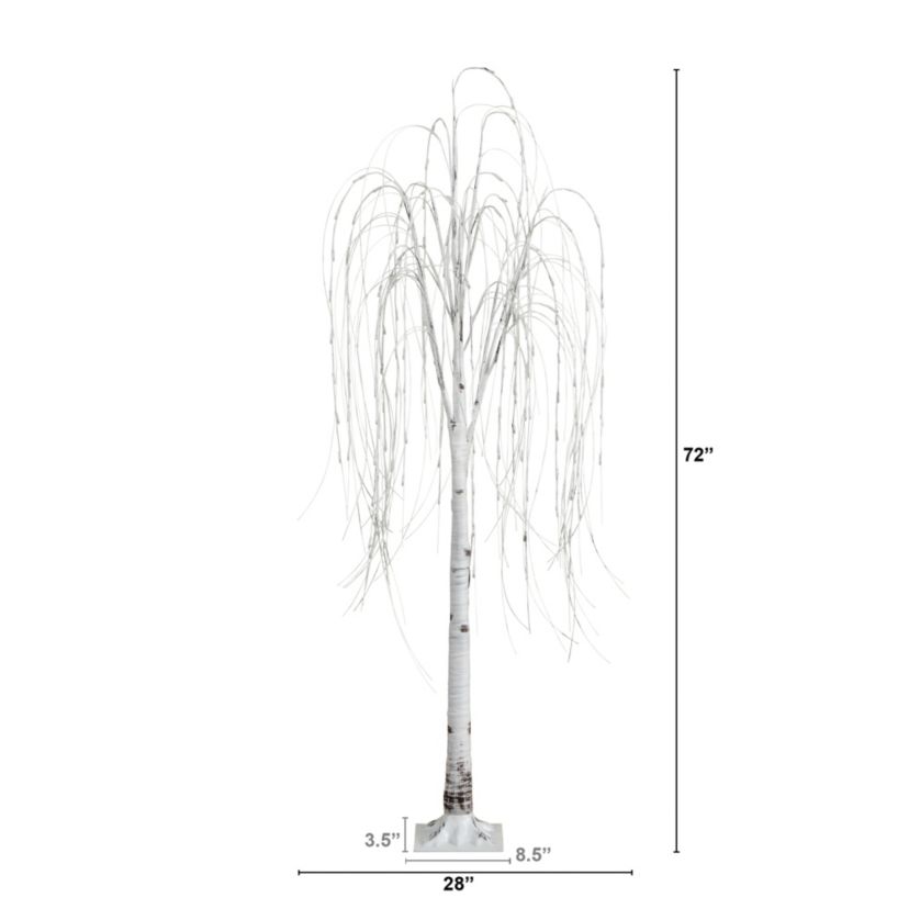 6ft. Pre-Lit Artificial White Weeping Willow Tree with 160 Warm White LED Lights