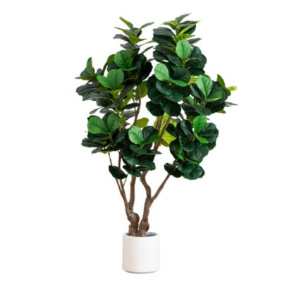 Nearly Natural 6-Foot Artificial Grand Fiddle Leaf Tree in White Decorative Planter, Green