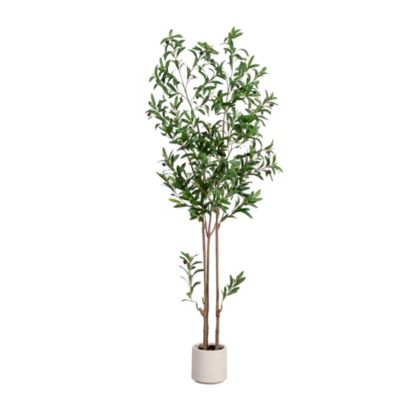 Nearly Natural 6-Foot Artificial Minimalist Olive Tree in White Decorative Planter, Green